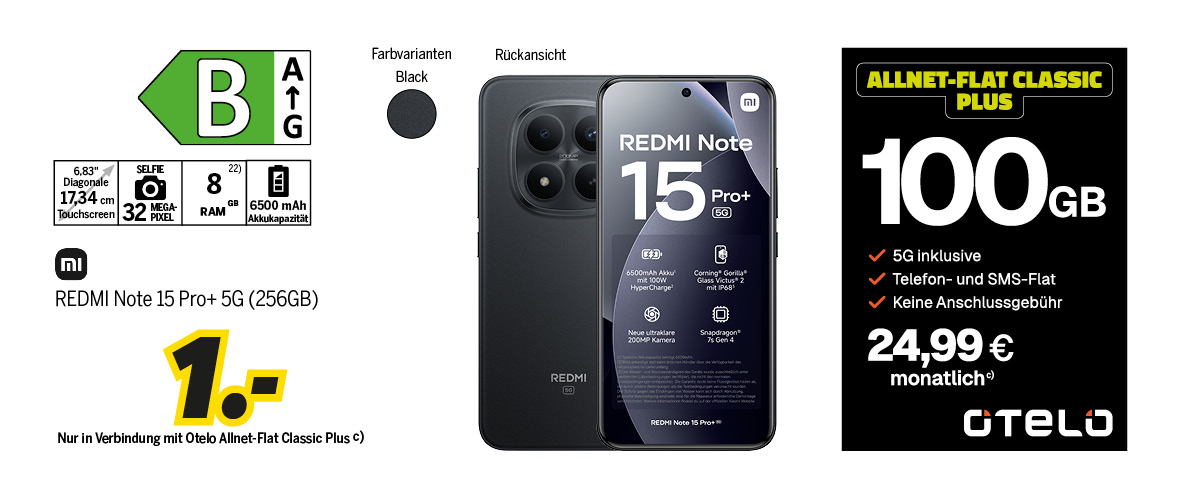 REDMI Note 15 Pro+ 5G mit 256GB für einmalig 1€