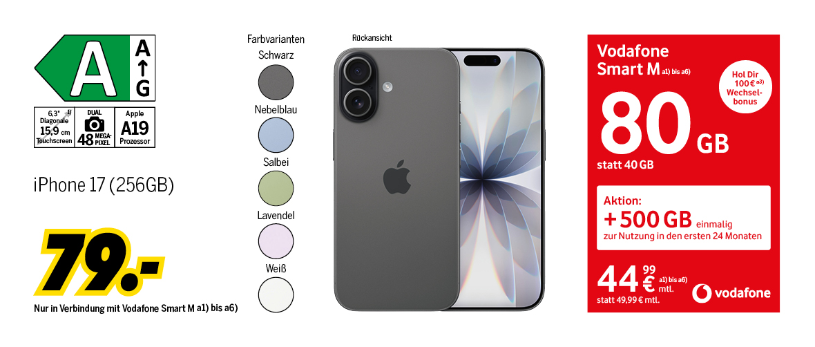 iPhone 17 mit 256GB für einmalig 79€