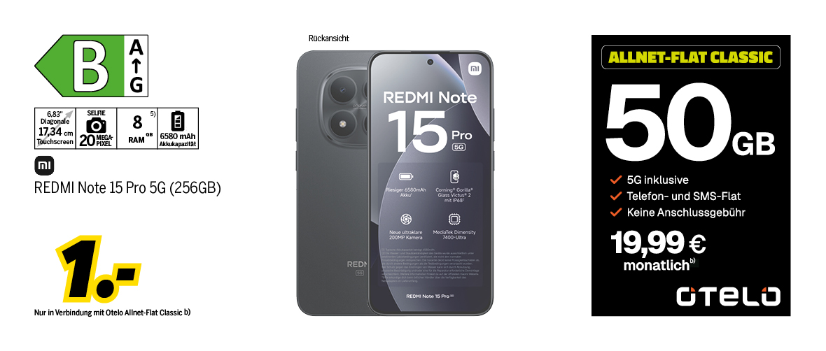 REDMI Note 15 Pro 5G mit 256GB für einmalig 1€