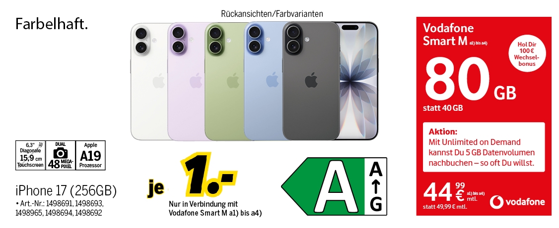 iPhone 17 mit 256GB für einmalig 1€