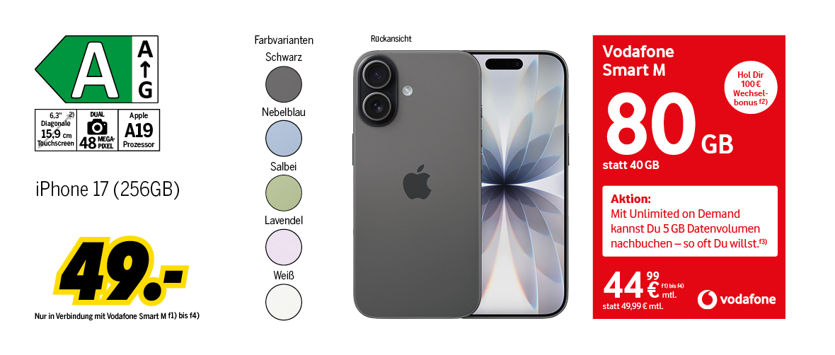 iPhone 17 mit 256GB für einmalig 49€